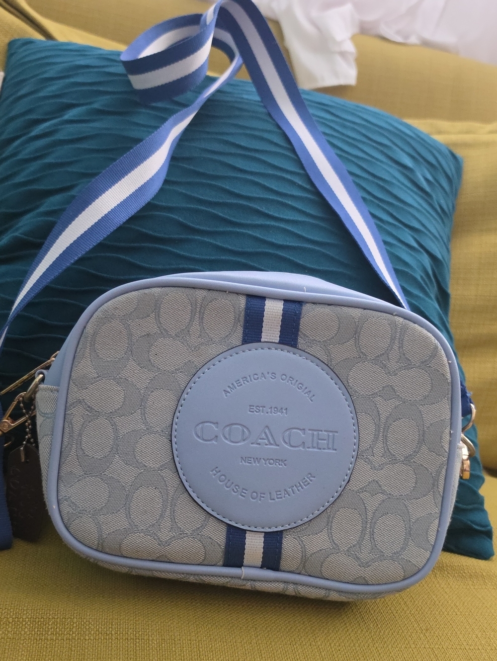 Coach Light Blue and Navy Signature Crossbody Bag